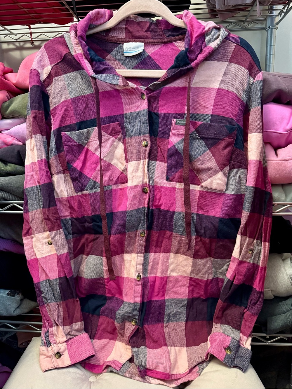 Pink Columbia Hoodie Flannel Light Weight Jacket XL